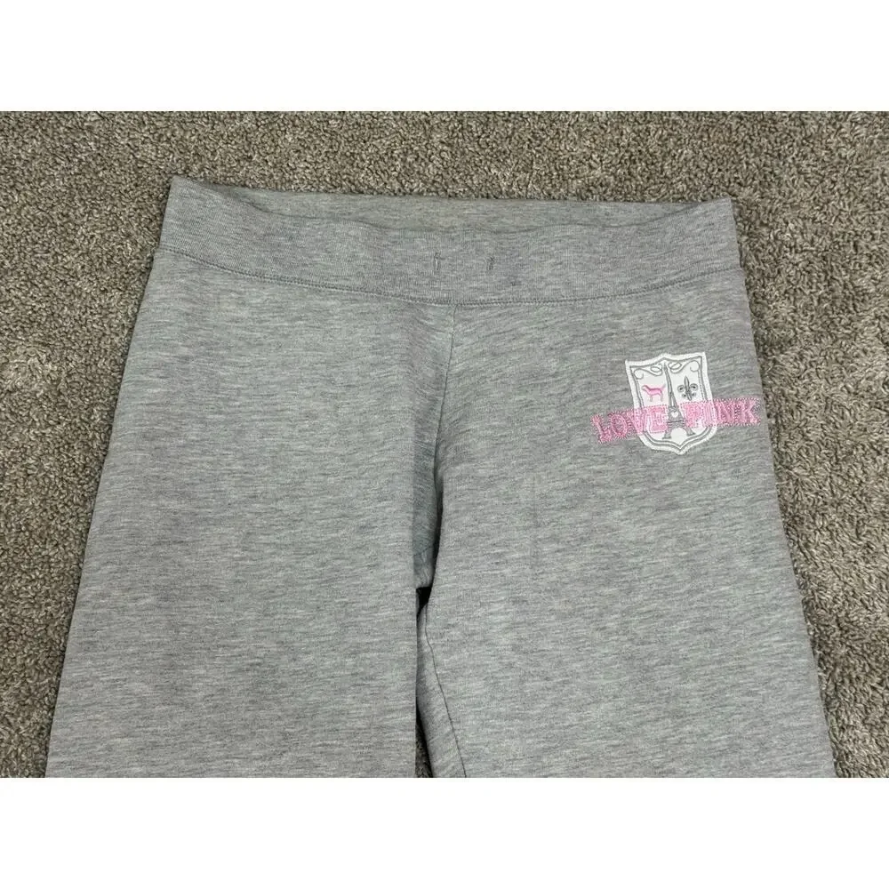 Y2K VICTORIA’S SECRET PINK Gray University Embroidered Crop Sweatpants Joggers S
